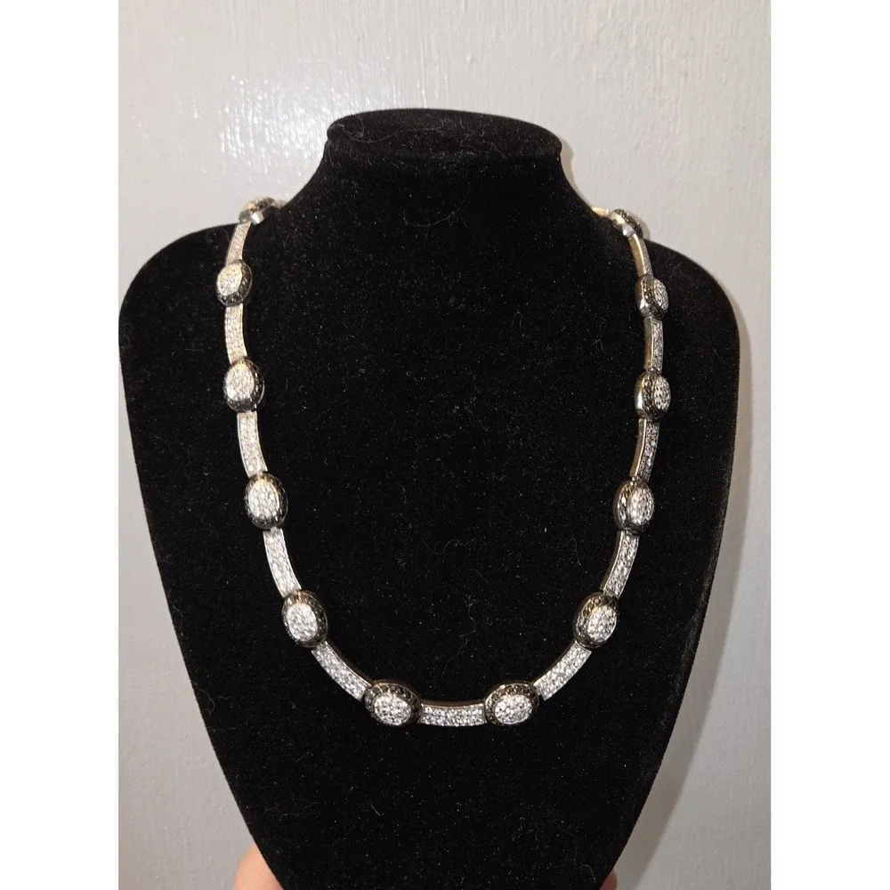 Sterling Silver .925 And Black Spinel Necklace. 16 Inches. 1.2 Ozt
